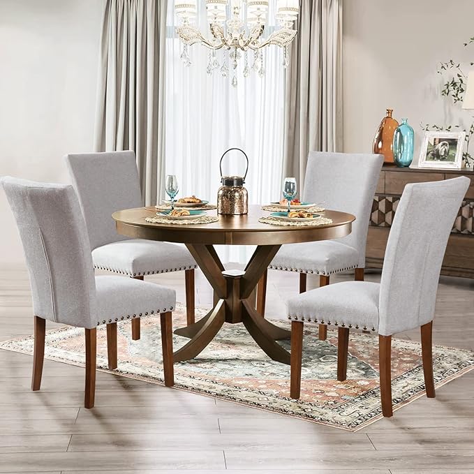 Parsons Dining Chairs Set of 6, Upholstered Nailhead Dining Room Kitchen Side - Image 2