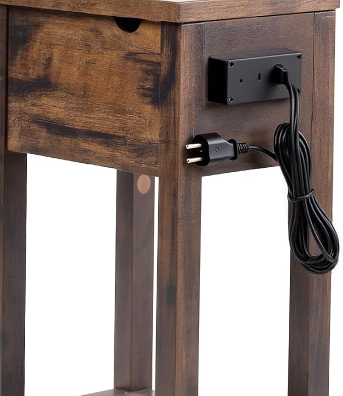 Chairside Table with Charger, Cherry End Table with Movable Top and Charging - Image 8