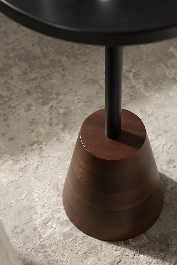 Kate and Laurel Tira Round Side Table, Walnut Brown Wood and Black, Decorative - Image 8
