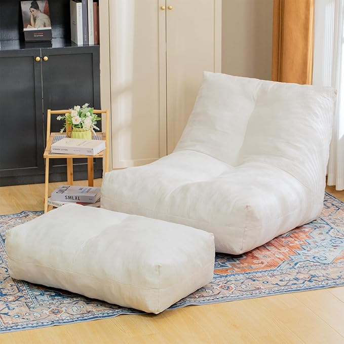Bean Bag Chair with Ottoman, Comfy Bean Bag Sofa with Memory Foam, Lazy BeanBag by Cvortll