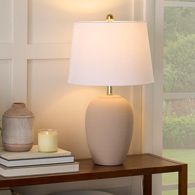 Nourison Home 23" Light Pink Ceramic Jar Table Lamp - Image 3