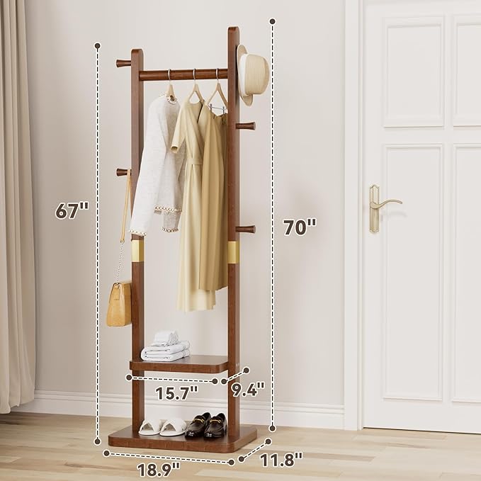 Solid Wood Coat Rack Clothes Rack, Coat Rack Freestanding - Image 3