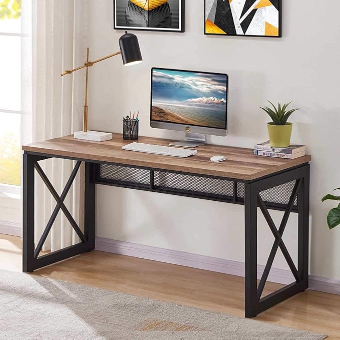 BON AUGURE Computer Desk for Home Office, Sturdy Office Desk, Wide Wood Metal by BONAUGURE