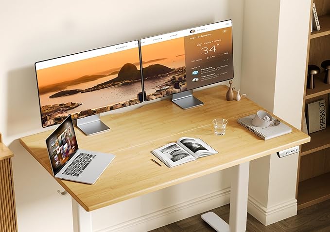Claiks Bamboo Electric Standing Desk, Adjustable Height Stand up Desk, 40x24 - Image 2