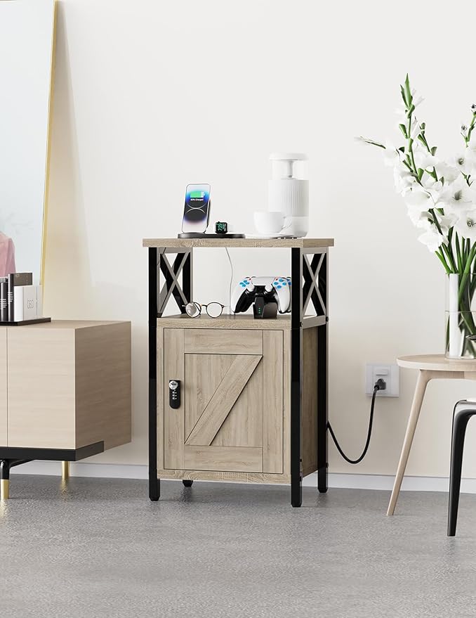 Wooden Nightstand with Lock, Bed Side Table with Drawers, Bedside Table with - Image 7