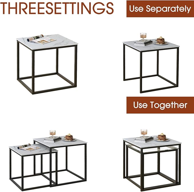 Garden 4 you Coffee Table Set of 2, Modern Faux Marble Nesting Table, Metal - Image 9