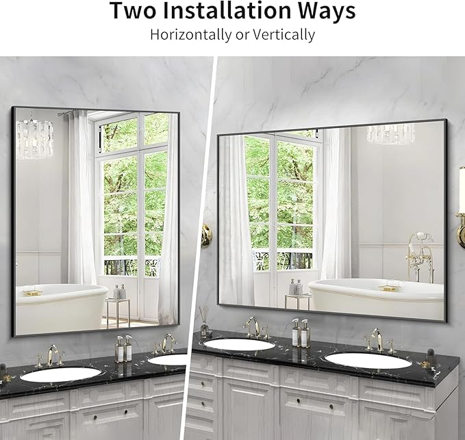 KOCUUY Black Bathroom Mirror, 55x36 Large Wall Mirror - Image 6