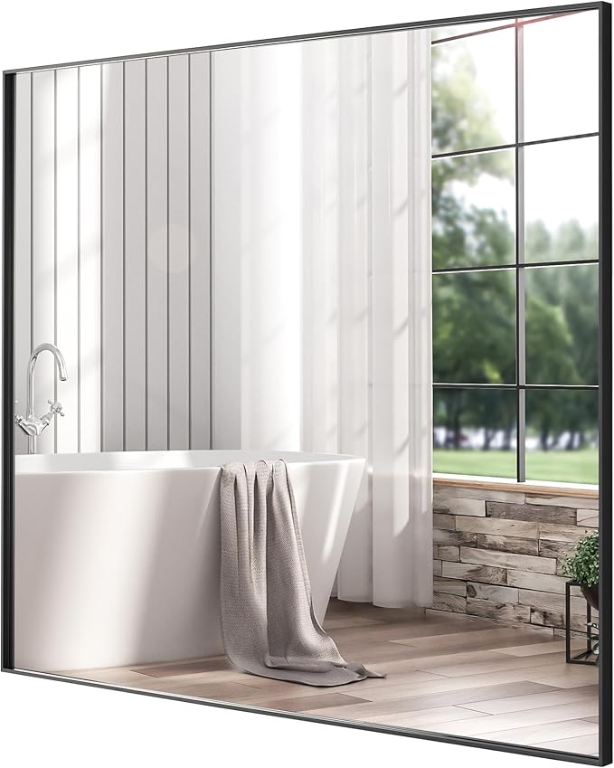 30x30 Inch Black Bathroom Mirror, Copper-Free Mirror, Aluminum Alloy Frame - Image 3