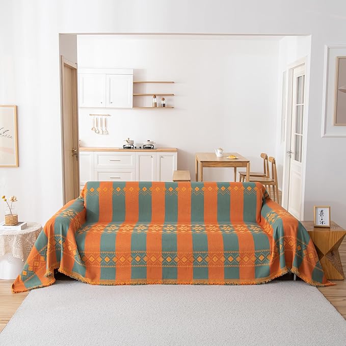STACYPIK Orange Jacquard Sofa Cover - Image 6