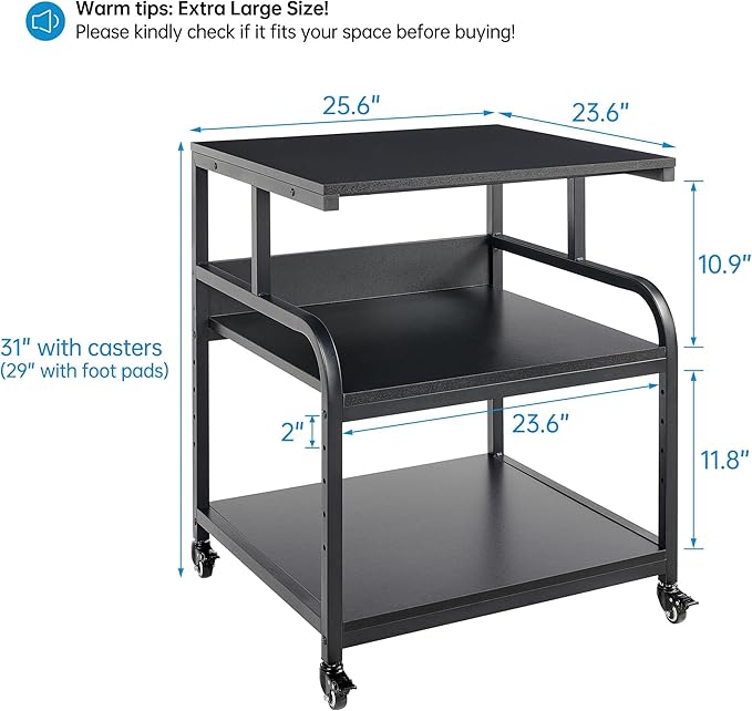 25.6" x 23.6" Extra Large Printer Stand Table - Image 2