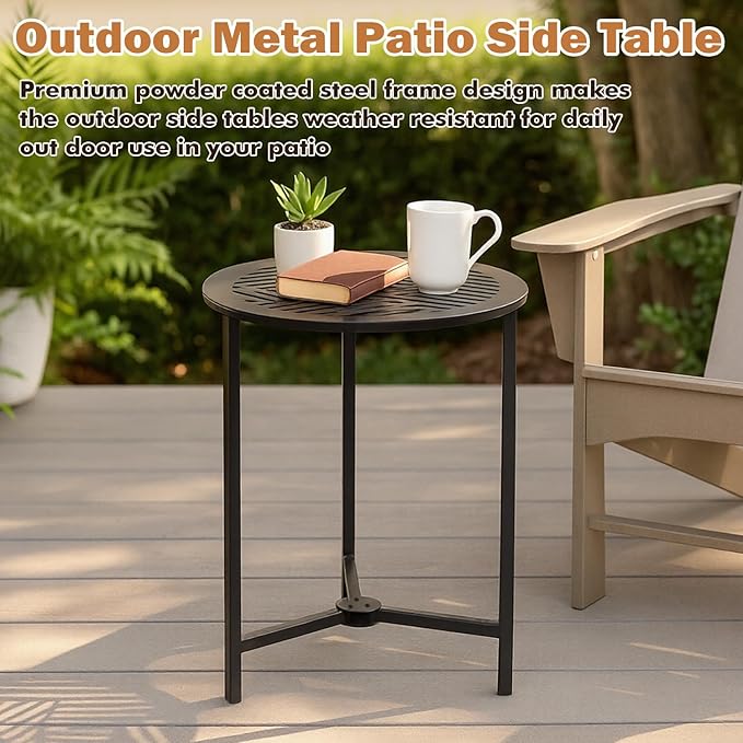 2 Packs 13" Small Metal Side Tables Indoor Black Outside End Table - Image 7