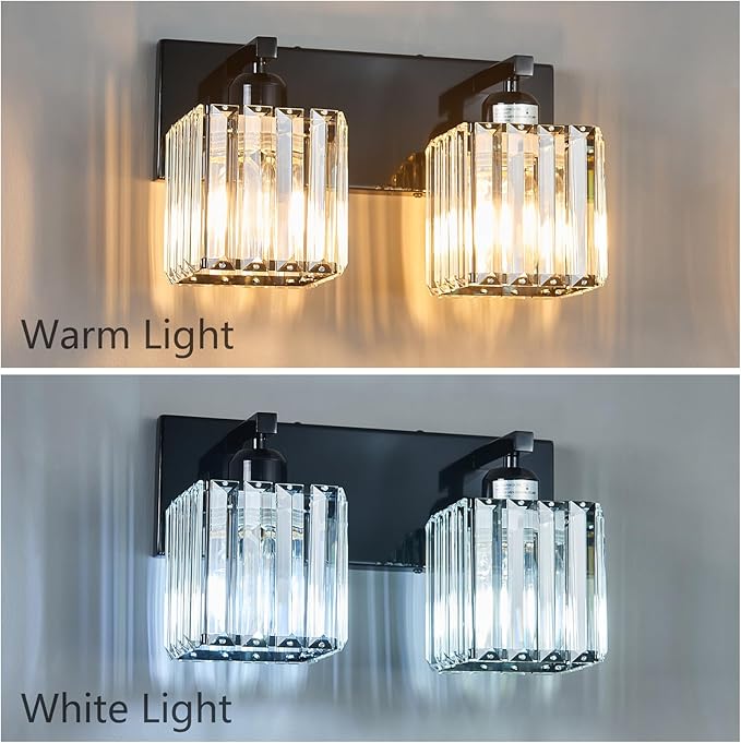 Modern Bathroom Vanity Light 2-Lights Plating Black Crystal Bathroom Wall Light - Image 2