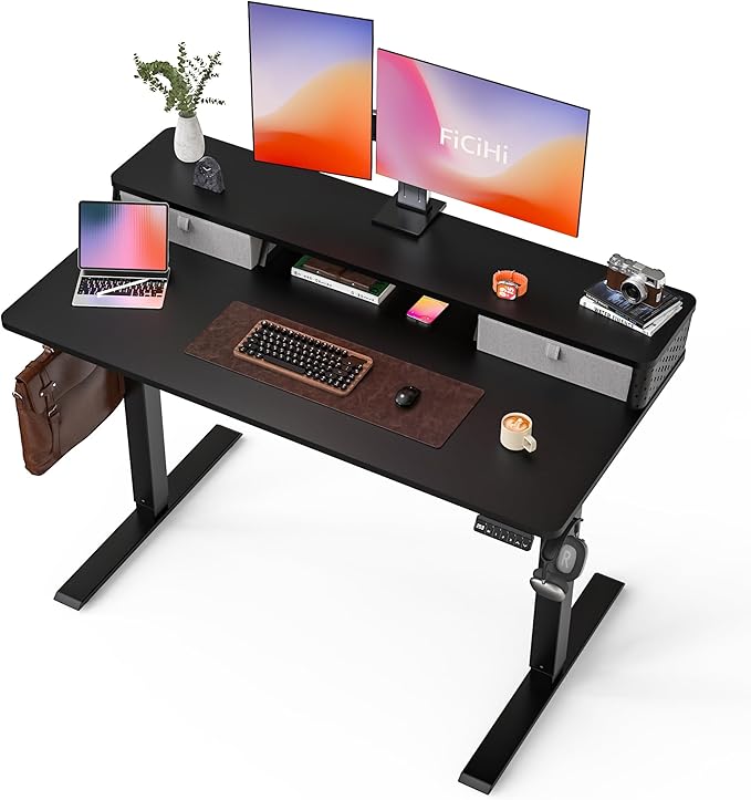 55x24 Inch Standing Desk with Double Drawers, C-Clamp Mount Compatible by FiCiHi