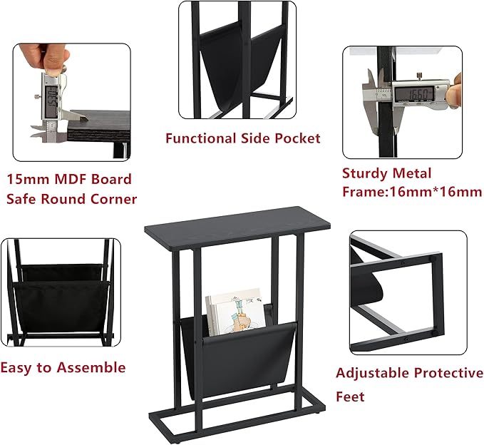 Yusong Small Narrow Side Table for Small Spaces, 17.7" W Slim End Table - Image 7