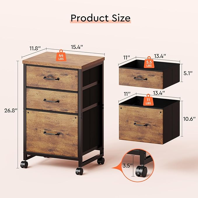3 Drawer Mobile File Cabinet - Image 3