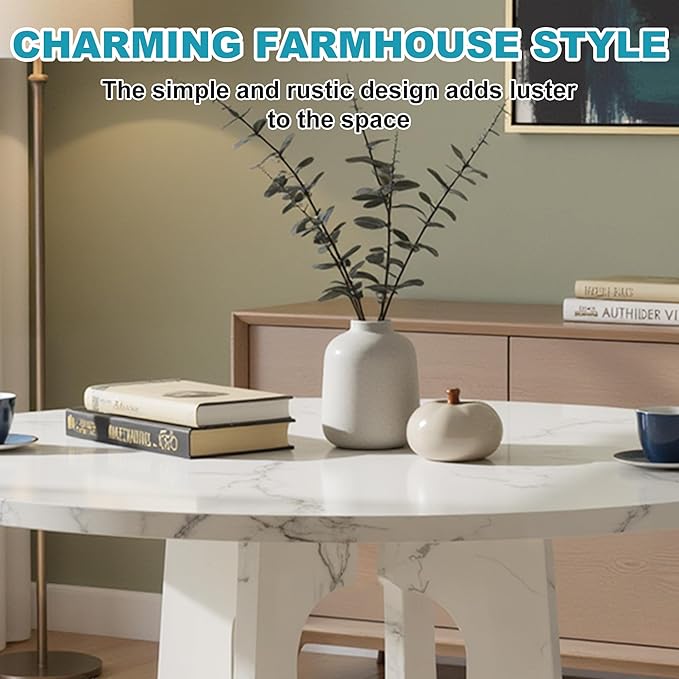 47" Round Dining Table for 4-6, Modern Small Dinner Table Farmhouse Round - Image 3