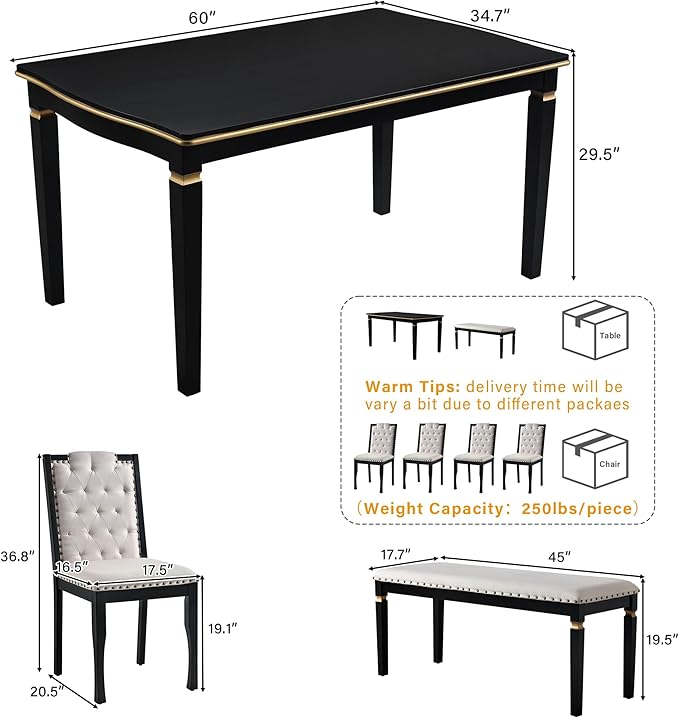 Merax 6-Piece Kitchen Dining Table Set, 62.7" Rectangular - Image 2