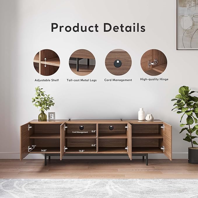 POVISON Full Assembled Mid-Century Modern TV Stand - Image 6