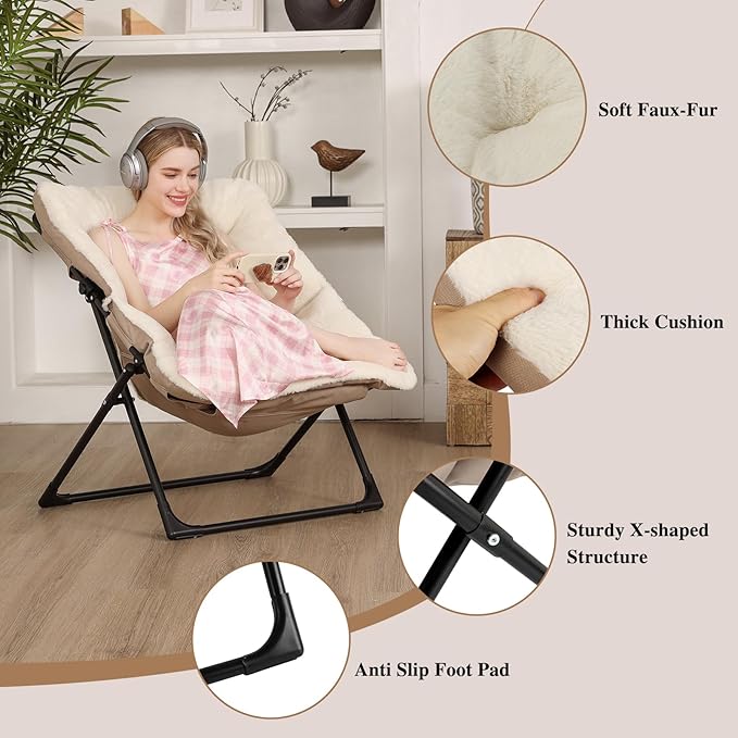 Comfy Saucer Chair for Adults, Soft Faux Fur Bedroom Chair - Image 6