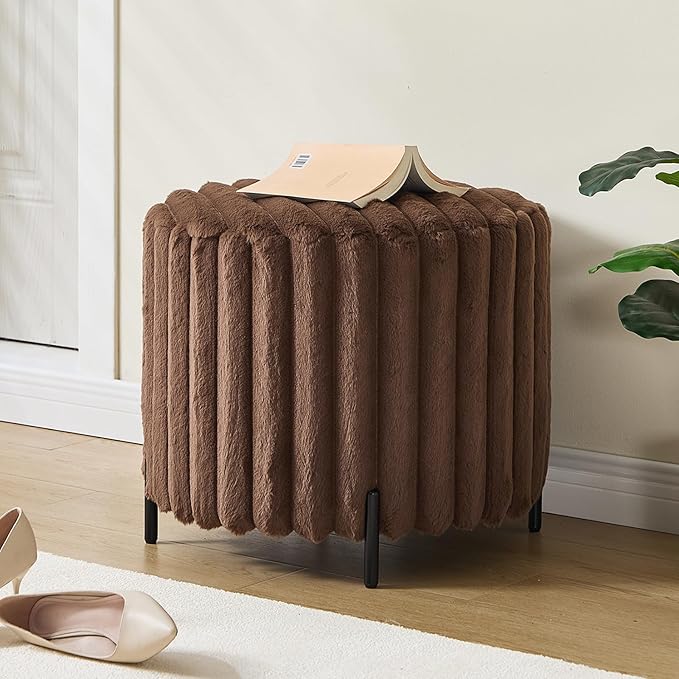 Furniliving Modern Round Ottoman, Large Size Bedroom Ottoman Footstool Round - Image 3