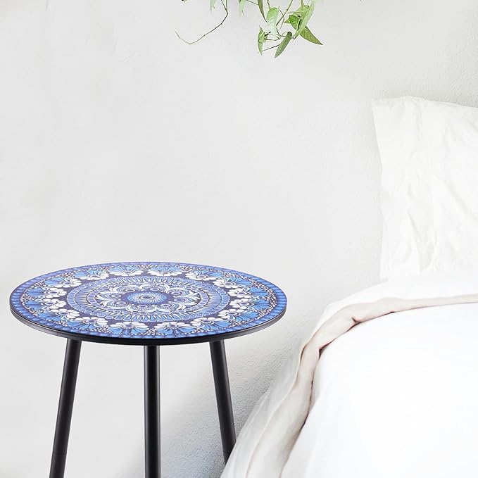2 Packs Metal Mosaic Round Side Table 13.4" Small Outdoor Patio Round Accent - Image 7