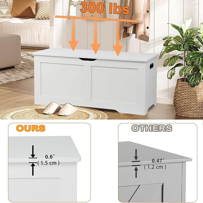 39.4" Storage Chest, Wooden Storage Bench, Lift Top Toy Chest - Image 5
