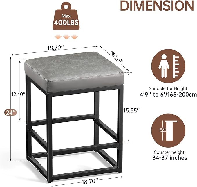 Counter Height Bar Stools Set of 3, Faux Leather Counter Stools - Image 2