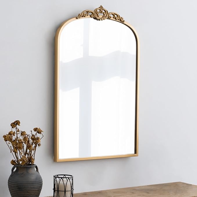 1 Set Vintage Mirror 20x30 Gold Antique Baroque Arched Ornate Traditional Brass - Image 6