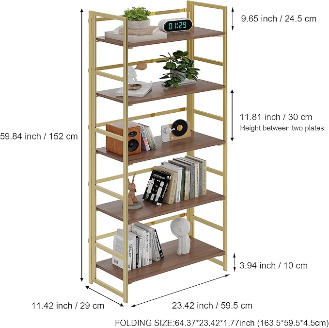 BHG Vintage Multifunctional Folding Bookshelf, 5 Tier No-Assembly Plant Stand - Image 3