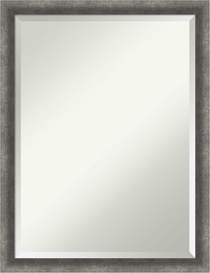 Amanti Art Grey Wall Mirror 26x20 Burnished Concrete Narrow Rectangle Bathroom by AmantiArt