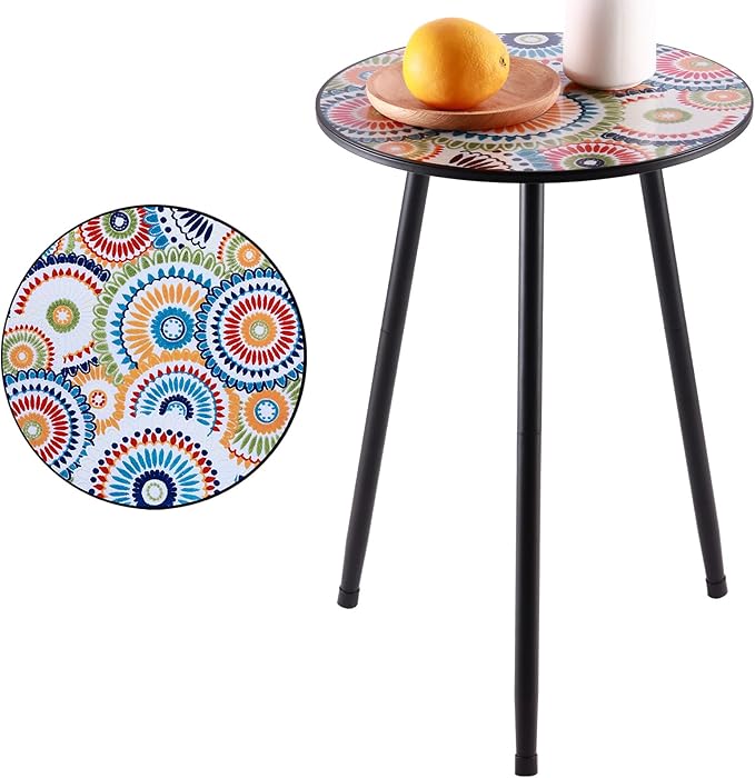 1 Pack Metal Mosaic Round Side Table 13.4" Small End Corner Tables by Party+Zealot