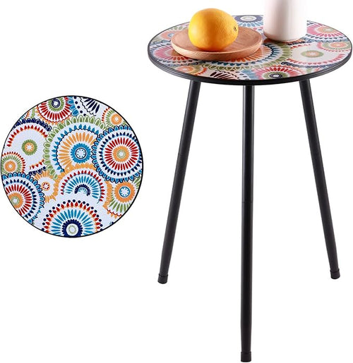 1 Pack Metal Mosaic Round Side Table 13.4" Small End Corner Tables by Party+Zealot