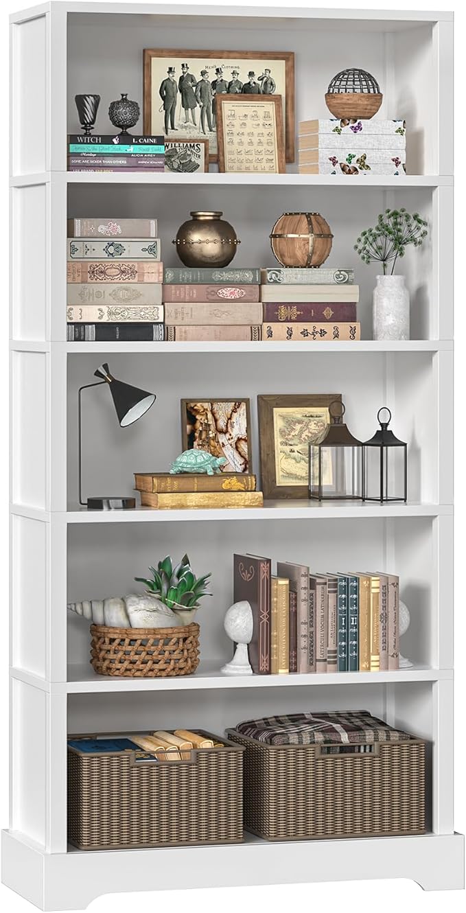 TVU 5-Tier Wooden Book Shelf, Floor-Standing Display Bookcase, Farmhouse Style by Makesyouabetterlife