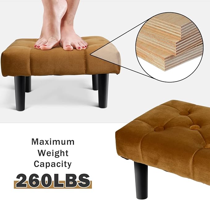 HOUCHICS Small Footstool Ottoman, Velvet Soft Footrest Ottoman - Image 8