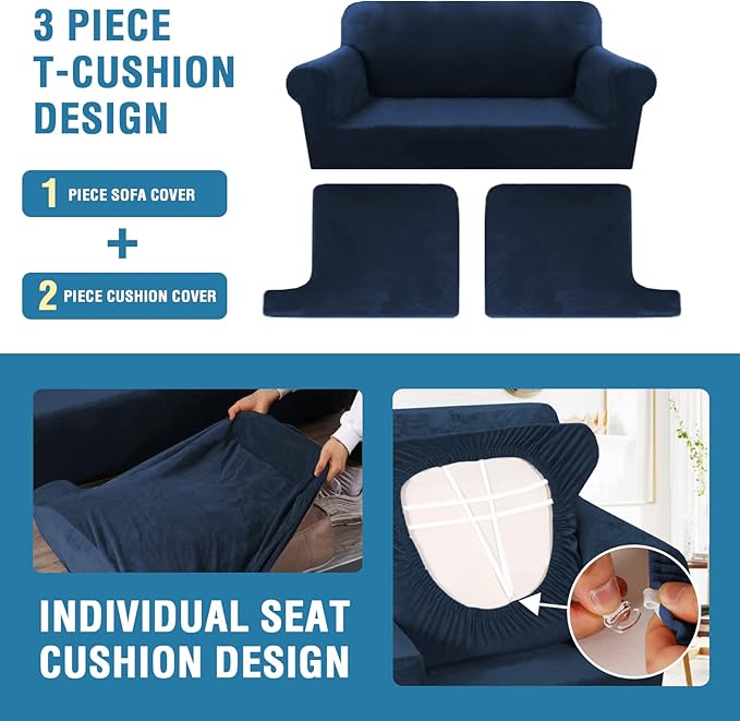 H.VERSAILTEX Sofa Cover 3 Piece T Cushion Loveseat Slipcovers Thick Velvet - Image 4