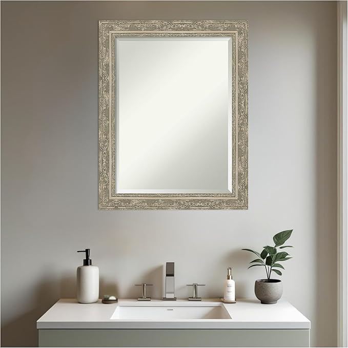 Amanti Art Bathroom Mirror for Over Sink, 29x23 Filigree Silver Rectangle - Image 4