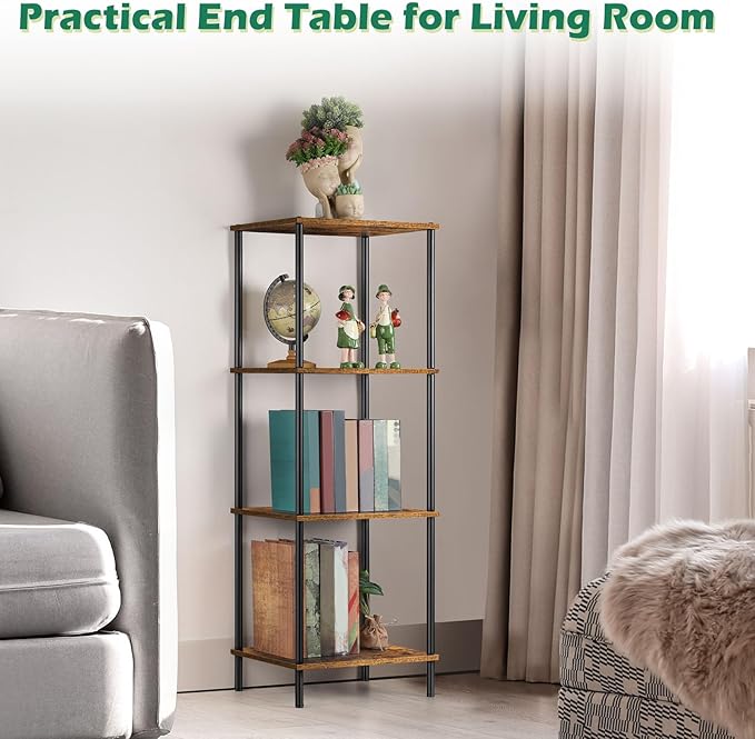 Tall End Table 4 Tier Wood Skinny Side Table Living Room - Image 5