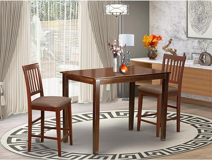 East West Furniture YAVN3-MAH-C 3 Piece Kitchen Counter Height Dining Table Set - Image 6