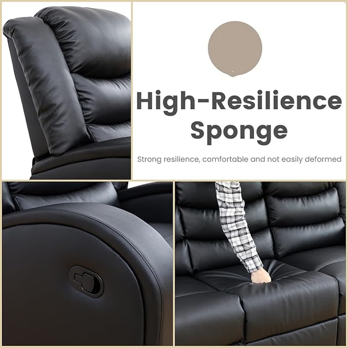 Leather Recliner Sofa Couch, 3-Seater Home Theater Seating Reclining Sofa - Image 4