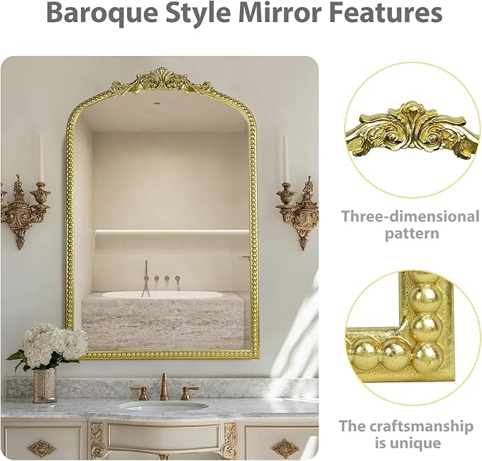 Gold Vintage Mirror, Arched Antique Mirror - Image 2