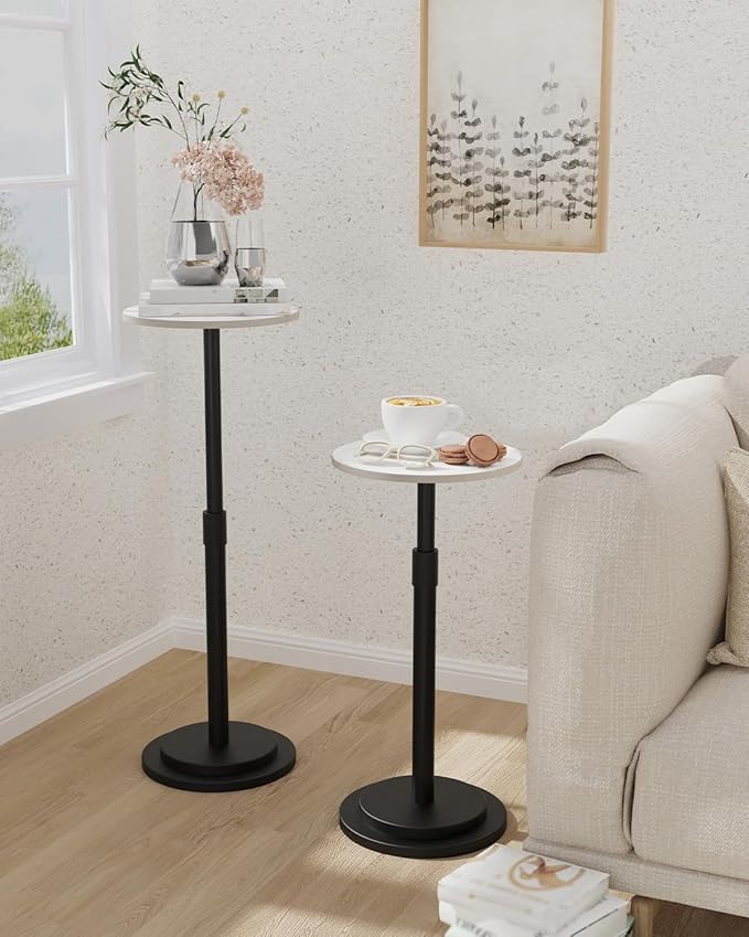 Height Adjustable Drink Table, Vintage Round Indoor Metal Plant Stand, - Image 2