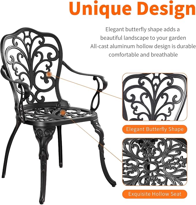Bistro Set 3 Piece Outdoor, Bistro Table and Chairs Set of 2, All Weather Patio - Image 4