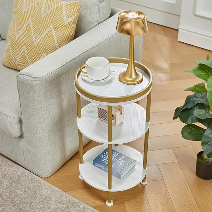 Small Round End Table with Charging Station, 3-Tier Accent Couch Beside Table - Image 6