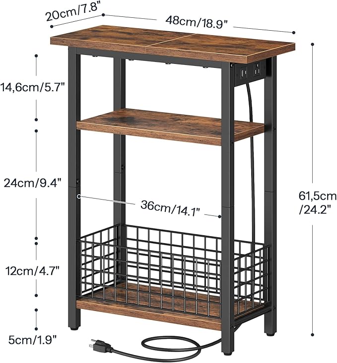 HOOBRO Narrow Side Table with Charging Station and LED Light, Small End Table - Image 8