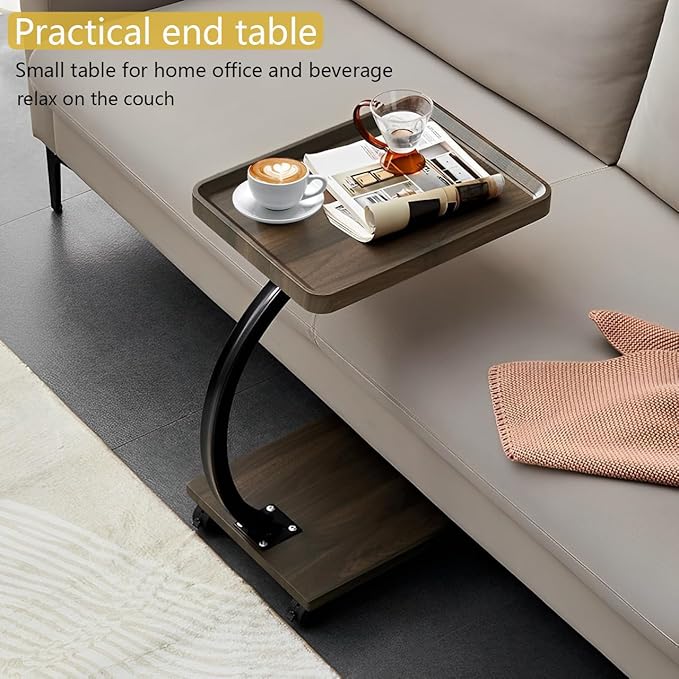 C Table End Table, 360°Swivel TV Tray Table - Image 3