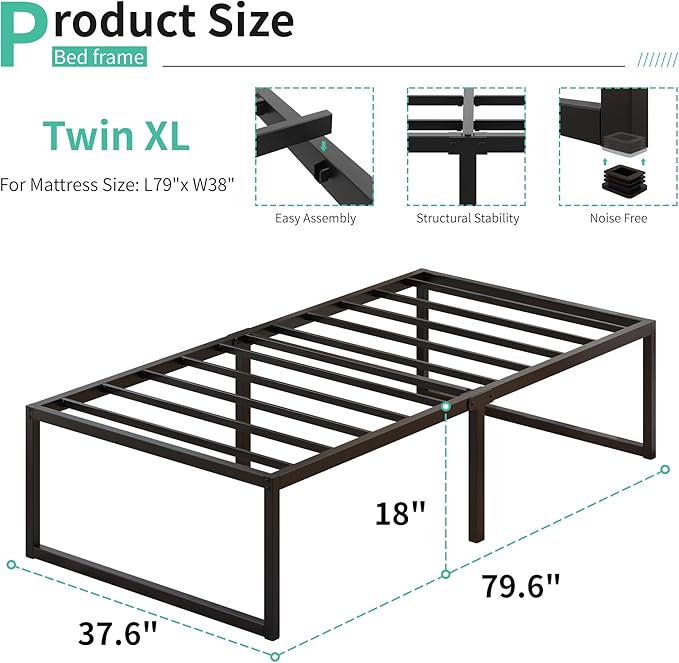 18 Inch Twin XL Bed Frames Heavy Duty Metal XL Twin Platform Bed Frame No Box - Image 2