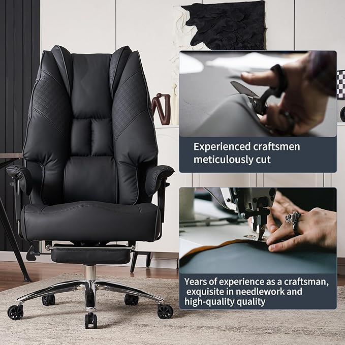 Big and Tall Office Chair 400lbs Wide Seat, Leather High Back Executive Office - Image 8