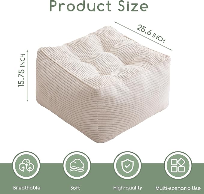 HIGOGOGO Square Stuffed Pouf Ottoman, Corduroy Poufs - Image 2