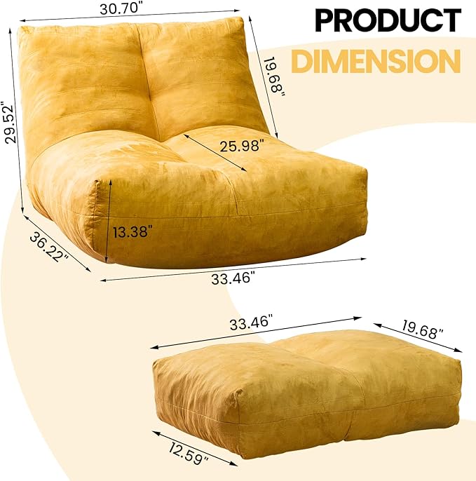 Bean Bag Chair with Ottoman, Comfy Bean Bag Sofa with Memory Foam, Lazy BeanBag - Image 2