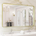 WEER Gold Bathroom Mirror, 50X30 Inch Brushed Gold Metal Frame Mirror, Rounded by WEER
